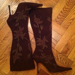 Brown Boots Beaded & Embroidered Suede